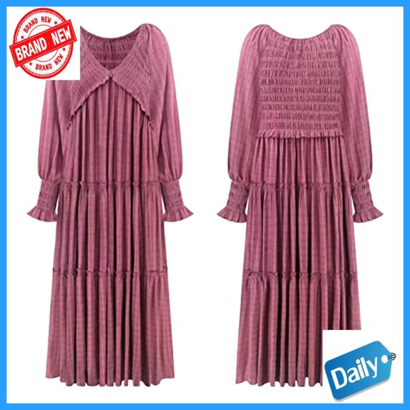 Long Sleeve V Neck Maxi Dress Empire Waist Flowy Boho Casual - Picture 6 of 7